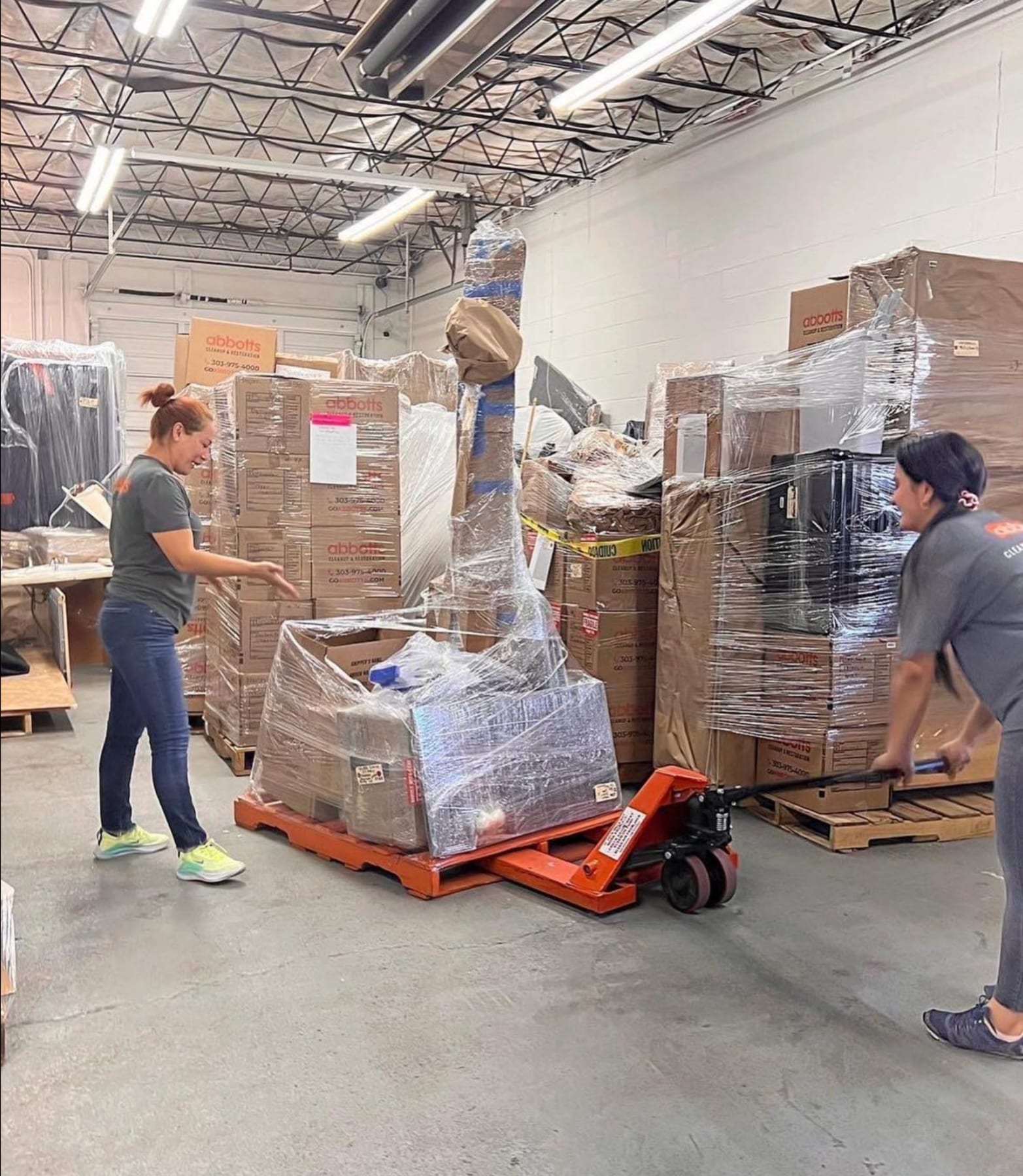 Warehouse contents packed onto pallets during a pack-out